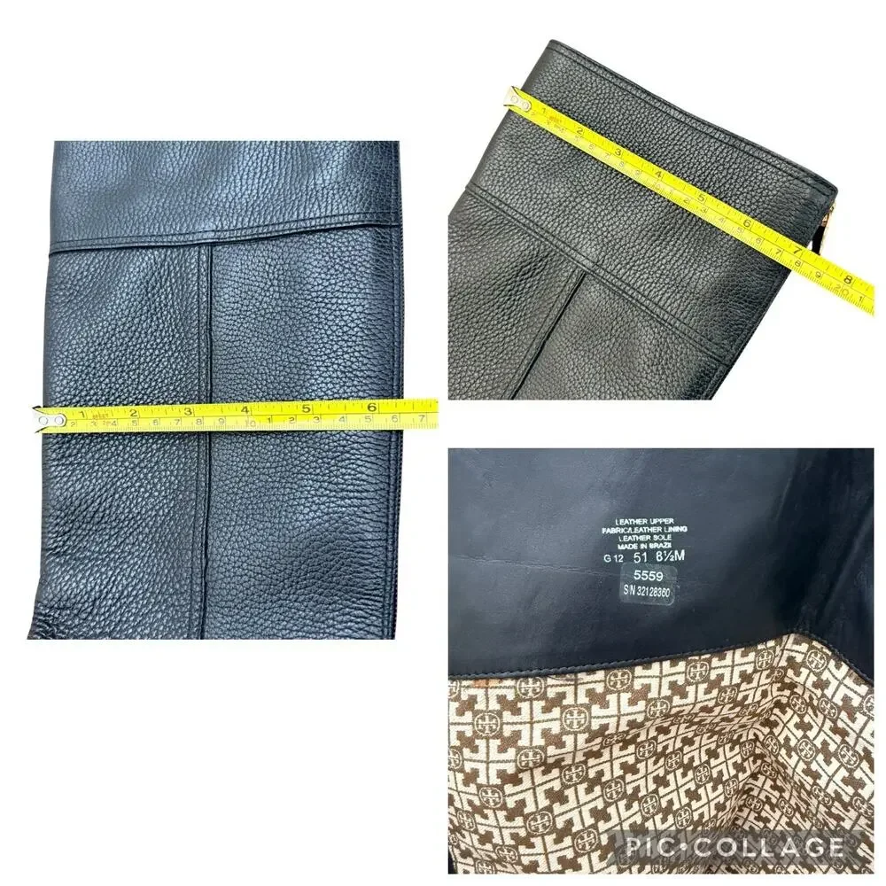 Tory Burch Jenna Black Pebbled Leather Knee High Boots Size 8.5